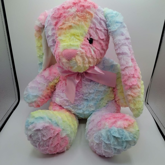 Pastel Rainbow Tie Dye Floppy Ear Easter Bunny Rabbit Stuffed Animal - 20" Plush - Picture 1 of 6
